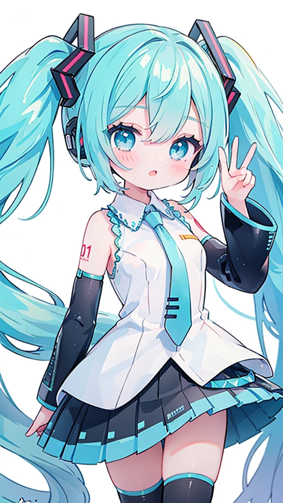 1girl,hatsune miku, detailed facial features, beautiful detailed eyes, beautiful detailed lips, long eyelashes, intricate hair futuristic,digital art, 8k, high resolution, photorealistic, masterpiece,,looking at viewer, high-definition,masterpiece,best quality,white simple background,masterpiece, best quality, high resolution, aabeta, double, standing, slim waist, cute, (PastelColors: 1.3), color white background plain, close up selfie while posing peace
