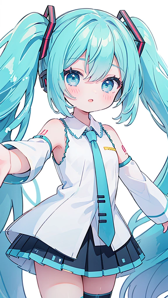 1girl,hatsune miku, detailed facial features, beautiful detailed eyes, beautiful detailed lips, long eyelashes, intricate hair futuristic,digital art, 8k, high resolution, photorealistic, masterpiece,,looking at viewer, high-definition,masterpiece,best quality,white simple background,masterpiece, best quality, high resolution, aabeta, double, standing, slim waist, cute, (PastelColors: 1.3), color white background plain, close up selfie while posing peace