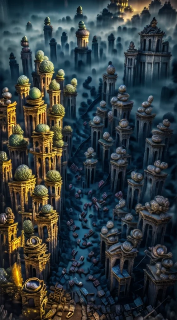 Ancient China, Temple, (Mysterious Black Mist), Journey to the West, Judge, Elder, Glazed Tiles, Buddha Statues, Lanterns, Absurdity, Realistic Lighting, (Abyss) Masterpiece, High Quality, Exquisite Graphics, High Detail, Undersea, Water Prison, Male, Snake Spirit
