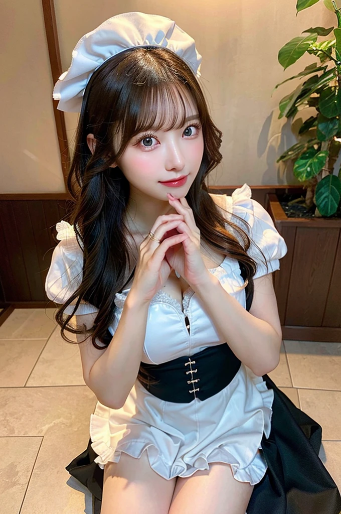 (8K壁紙),(8K),(Highest quality)、(Ultra-high resolution)、(RAW Photos、Cinema Lighting、high resolution、masterpiece),Professional photos,(Realistic, Photorealism),(high resolutionCG統合8K壁紙, Physically Based Rendering),Photorealistic,Beautiful perfectly detailed face,Beautiful perfectly detailed eyes,Beautiful perfectly detailed nose,Beautiful perfectly detailed mouth,Beautifully and perfectly detailed hand,Perfectly detailed fingertips,Beautiful detailed feet,Japanese , 18 year old Japanese girl, Beautiful detailed hairstyle,Cute Japanese Idols,Perfect Face,Super detailed face,Attention to detail,double eyelid,Slim figure,looking at the camera, (Realistic, Photorealism), (Highest quality), (Best Shadow),No makeup,Big Breasts、(Highly detailed body、Perfect posing)、Highly detailed background、(Maid Costume、sexy)、Standing posture、Full body photography、Wide Shot、Perfectly detailed backgrounds、indoor、indoor、(Perfectly detailed beautiful thighs)、(Holding your iPhone in your hand、Selfie),