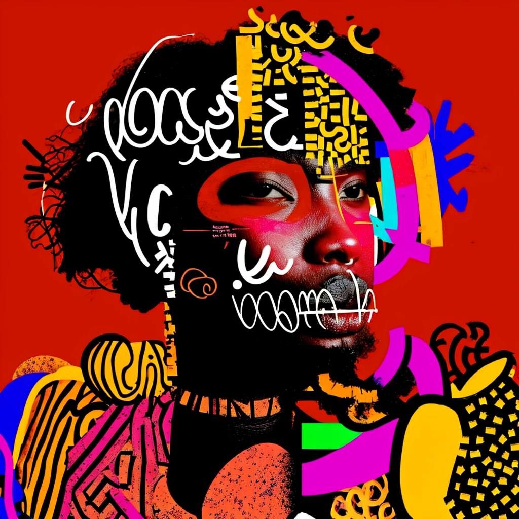 Folks, Colorful, erykah badu, solo, simple background, black hair, english text, pink orange background, abstract, crown