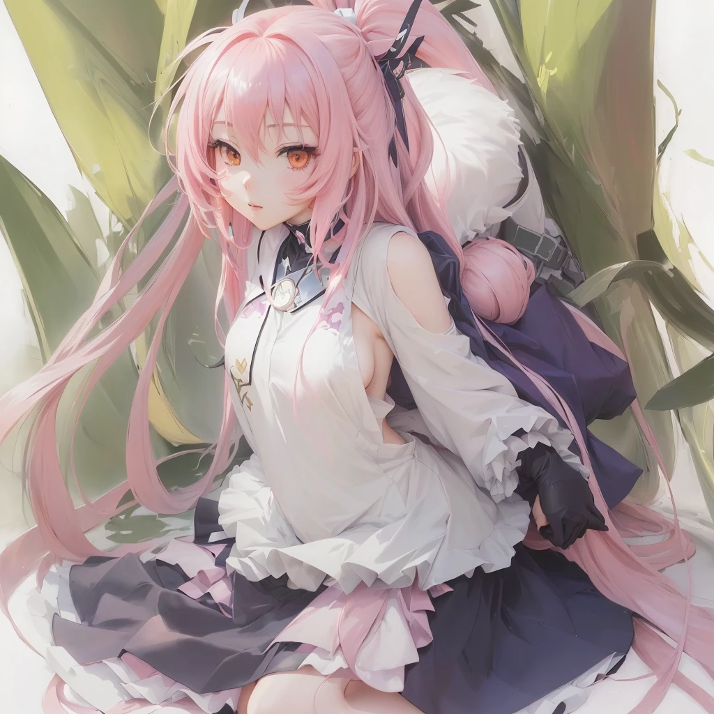 Anime Girls with long pink hair sitting on the ground, Zerochan Art, Anime Art Wallpapers 8K, Gwaiz, Gwaiz on pixiv artstation, anime art wallpaper 4k, anime art wallpaper 4k, Anime Style 4k, 4k anime wallpaper, Soft anime illustration, Anime Moe Art Style, (Anime Girls), anime wallpaper 4k