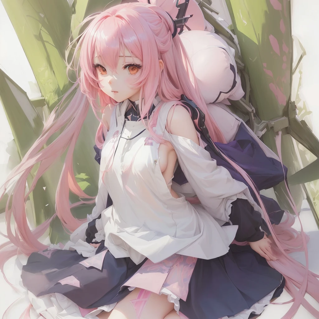 Anime Girls with long pink hair sitting on the ground, Zerochan Art, Anime Art Wallpapers 8K, Gwaiz, Gwaiz on pixiv artstation, anime art wallpaper 4k, anime art wallpaper 4k, Anime Style 4k, 4k anime wallpaper, Soft anime illustration, Anime Moe Art Style, (Anime Girls), anime wallpaper 4k