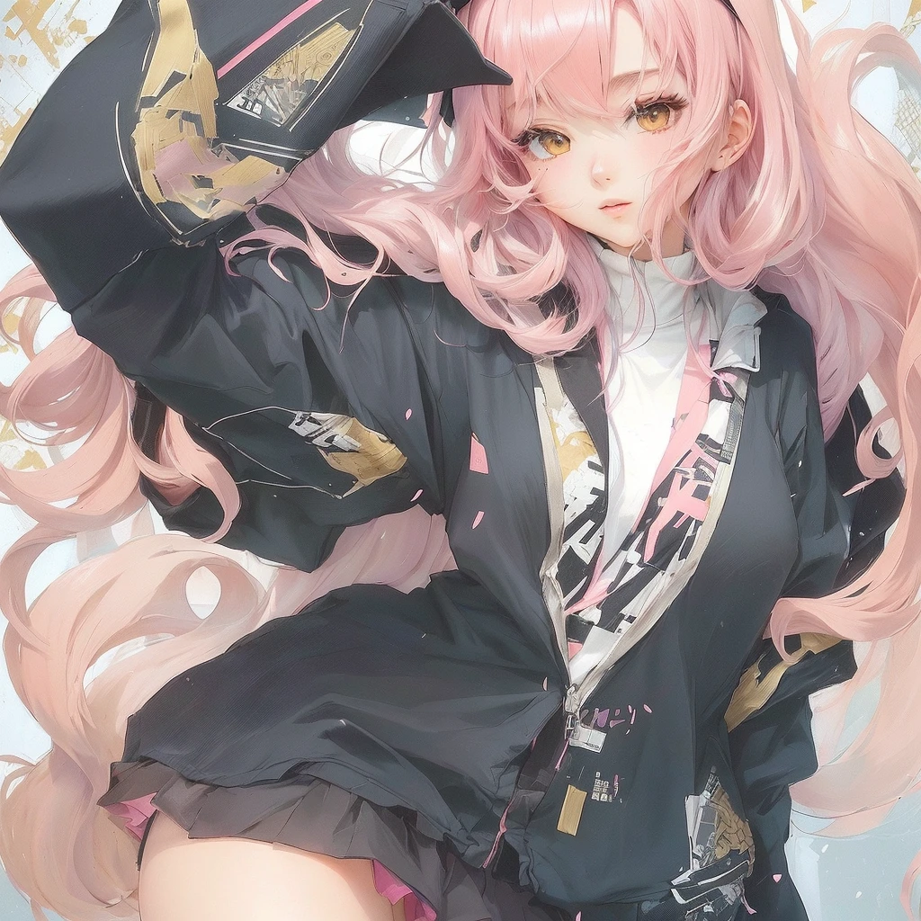 Anime girl with pink hair and black hat and black jacket, from Girls&#39; Frontline, Zerochan Art, Girls&#39; Frontline style, Fine details. Girls&#39; Frontline, Best anime 4k konachan wallpaper, Gwaiz on pixiv artstation, Gwaiz, artstation pixivでトレンド, pixiv style, Gwaiz on artstation pixiv