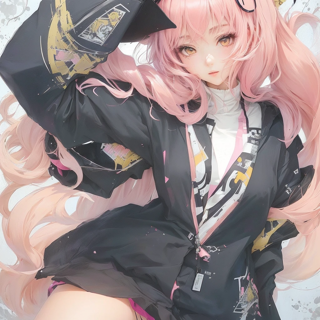 Anime girl with pink hair and black hat and black jacket, from Girls&#39; Frontline, Zerochan Art, Girls&#39; Frontline style, Fine details. Girls&#39; Frontline, Best anime 4k konachan wallpaper, Gwaiz on pixiv artstation, Gwaiz, artstation pixivでトレンド, pixiv style, Gwaiz on artstation pixiv