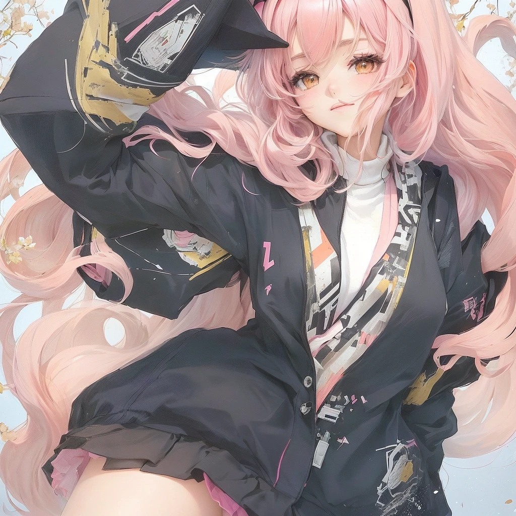 Anime girl with pink hair and black hat and black jacket, from Girls' Frontline, Zerochan Art, Girls' Frontline style, Fine details. Girls' Frontline, Best anime 4k konachan wallpaper, Gwaiz on pixiv artstation, Gwaiz, artstation pixivでトレンド, pixiv style, Gwaiz on artstation pixiv
