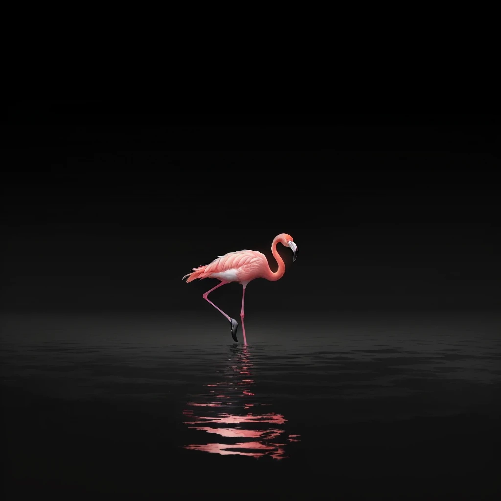 arafed flamingo standing in the water with its head in the water, flamingo, 深black background, 在black background前, beautiful picture, standing black background, 高清wallpaper, Great photos, 惊人的wallpaper, 高清wallpaper, wallpaper, black background, flamingos, very beautiful picture, wallpaper - 1 0 2 4