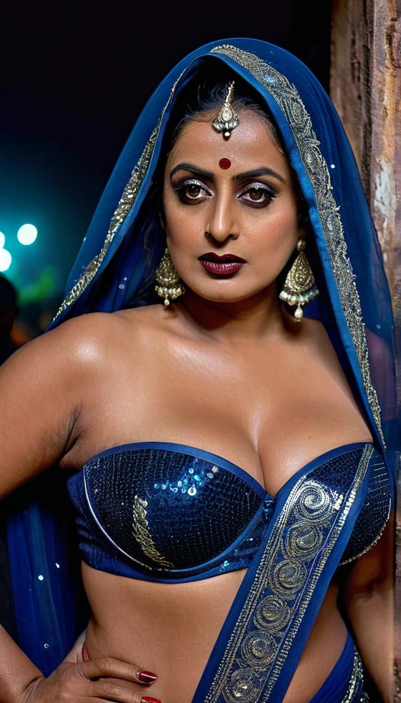 Indian mom, Looks like Mahie Gill, full body Closeup shot, Big chubby aunty, milf, cougar lady witch, horny Gothic milf, 70 years old gorgeous mature lady, pervert demoness, demoness of lust, curvy, black lips, horny face, extremely gorgeous, thick figure, heavy physique, voluptuous, curvy, sexy figure, Fashionable portrait of androgynous alien looking witch wearing veil, glowing eyes, futuristic design, minimal details, givenchy, photoreal, 200mm, hd, f/ 2.0, highly detailed, surreal, sexy beautiful evil woman, sexy bold sequin Saree with strapless Bra, chudail, Pishachini, horror genre, blood-thirsty enchantress, powerful female spirit, eerie, drop dead, in the style of red and blue, (intricate details, hyperdetailed:1.15) (skin texture:1.2), dark Moody tone, cinematic lighting, haunted place in background, hot Amma, hot aunty, hot bhabi, hot Chachi, heavy figure, fleshy figure, heavy and saggy breast, spicy hot woman,