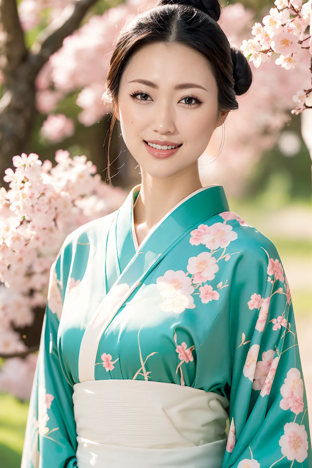 (Highest quality、Tabletop、8k、Best image quality、Award-winning works)、(一人のbeautiful成熟した女性:1.1)、Adult face、(Japanese Hair Lady:1.1)、(上品な花柄がbeautiful最高級の白着物:1.2)、(A kimono with a perfect and precise collar:1.2)、Perfect mature woman portrait photo、Glowing Skin、Standing Elegantly、(Strongly blurred cherry blossom park background:1.3)、(Strongly blurred background:1.2)、Glowing Skin、とてもbeautiful肌、(Accentuate your body lines:1.1)、(The most graceful posture:1.2)、(Large Breasts:1.2)、(Voluptuous body:1.3)、A perfect smile、完璧なbeautiful光沢のある唇、(Accurate anatomy:1.2)、(A perfect and elegant outfit:1.1)、(Standing with good posture:1.1)、(beautiful, Elegant and high-quality patterned kimono:1.2)、、(完璧で自然なbeautiful袖:1.2)、(完璧で自然なbeautiful首輪:1.2)、(完璧で自然なbeautiful袖:1.2)、(Elegant and high-quality patterned kimono帯:1.4)、(The perfect wide belt:1.2)、(完璧で自然なbeautiful着物帯:1.1)、(Hair Bun:1.3)、(Face close-up:1.5)、(Look at me and smile:1.2)