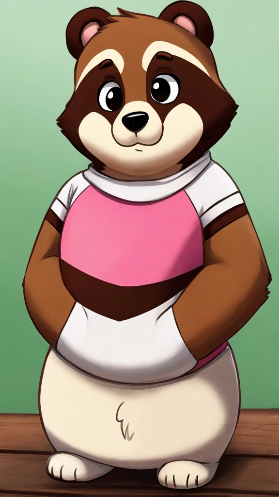 A pink,white, and cream colored tanuki fursona