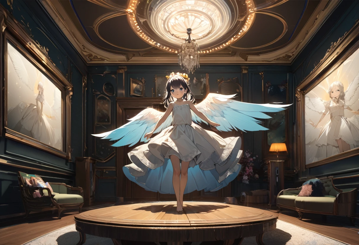 woman\(cute,Small ,10 years old,Eyes of the Universe,whole body,smile,Rotate,skirt\(Spread,Spread your wings\)\), break ,background\(internal,Victorian Room,wonderful,colorful,cute\), break ,quality\(8k,非常に精細なCGユニットのwallpaper, masterpiece,High resolution,top-quality,top-quality real texture skin,Surreal,Increase the resolution,RAW Photos,最高quality,Very detailed,wallpaper,Cinema Lighting,Ray-tracing,Golden Ratio\),NUDE