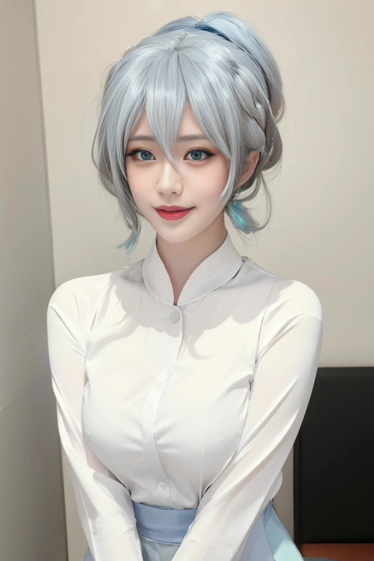 8K, Ultra-high resolution, Highest quality, masterpiece, 三分割法によるphotograph,Surreal, photograph, 1 Girl, (16 years old:1.3), pretty girl, Cute face, Beautiful eyes in every detail, 細かくdetailedに,masterpiece,One Girl:1.2, Japan Female Announcer, masterpiece, Beautiful art, Professional Artist, 8K, 非常にdetailedな顔, detailedな衣服, detailedな生地, 1 Girl, Soul fulfillment \(Honkai Impact 3\), Front view, Are standing, Perfectly drawn body, Embarrassed look, Pale skin, Beautiful Face, Short dark blue hair, 4K eyes, Very fine grain, Pink Cheeks, choker:1.6, (White long sleeve button down shirt with white collar), Black gloves, Gloves to cover your hands, (Black leather corset), (shiny black leggings), Sensual lips , Winter Night, 目のdetailedを見せる, Looking at the audience, Elegant Room, At night,Beautiful leg line beauty,Looking at the audience、beauty,Long neck、(((Ideal body type))),A cup small breasts :2,、Portraiture:2、Perfect Anatomy、鮮明なdetailed、detailed、Surreal、Light and shadow,Strong light