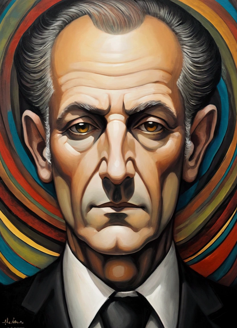 Imitating Alex Howitt (Alex Howitt) style of,style of santiago caruso,Abstract painting of a man, Colorful swirls on the face, portrait, Expressive,(masterpiece), (best quality), (Super Detail),