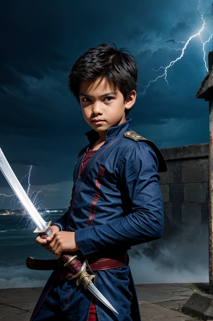 Boy with sword using thunder power