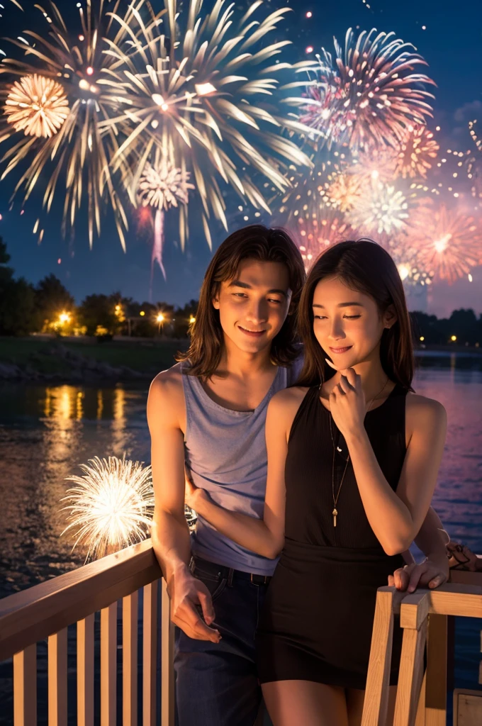 Couple, summer and fireworks