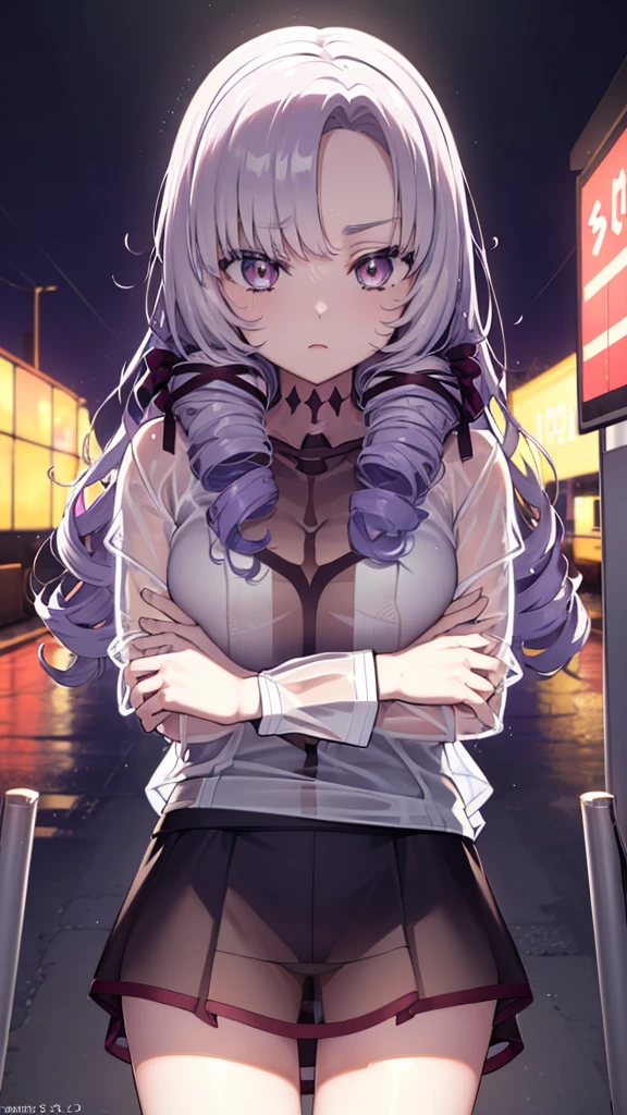 The clothes are wet, (Y-shirt is transparent: 1.4), skirt, (Unbroken body), (Perfect body structure), (arms two), (legs two), highest quality, 4K, (High resolution: 1.3) masterpiece , 1.2, Super detailed, HDR, Studio Lighting, Sharp Focus, Bright colors, Portrait, Warm tones, Soft Lighting,Rainy bus stop、