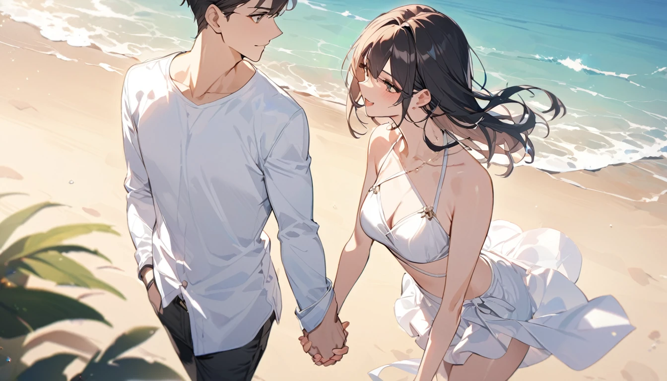 (Highest quality),Couple,Holding hands,beach
