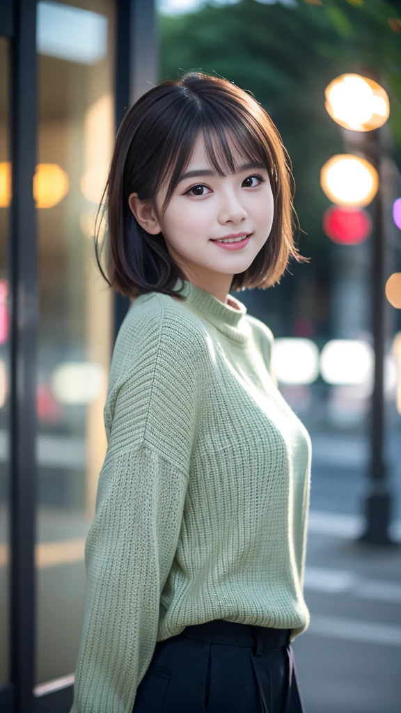 (8k, RAW Photos, Highest quality, masterpiece:1.3), (Realistic, photo-Realistic:1.4), (非常に詳細な8k壁紙), Sharp focus, Written boundary depth,
Japanese Idols,very cute,(Baby Face),sweater, Look at us and laugh, Upper Body, Highly detailed face and eyes,((Glowing Skin:1.2)), Cinema Lighting, Soft Light, Blur the background, Bokeh,(In town, Modern, stylish, Glass Wall, Open space:1.2)