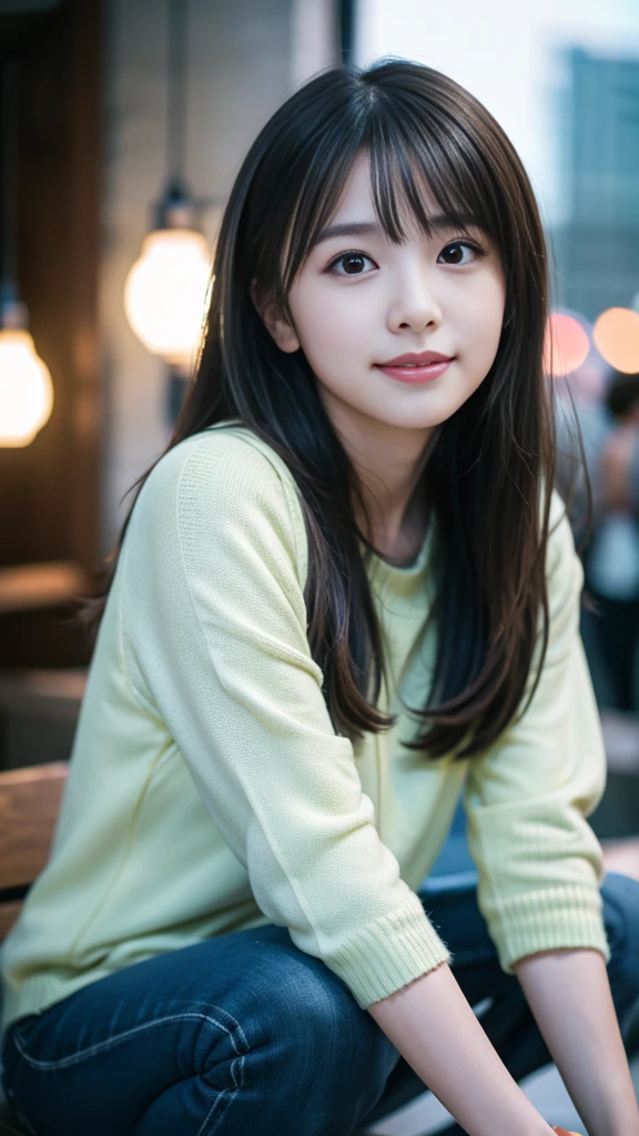 (8k, RAW Photos, Highest quality, masterpiece:1.3), (Realistic, photo-Realistic:1.4), (非常に詳細な8k壁紙), Sharp focus, Written boundary depth,
Japanese Idols,very cute,(Baby Face),sweater, Look at us and laugh, Upper Body, Highly detailed face and eyes,((Glowing Skin:1.2)), Cinema Lighting, Soft Light, Blur the background, Bokeh,(In town, Modern, stylish, Glass Wall, Open space:1.2)