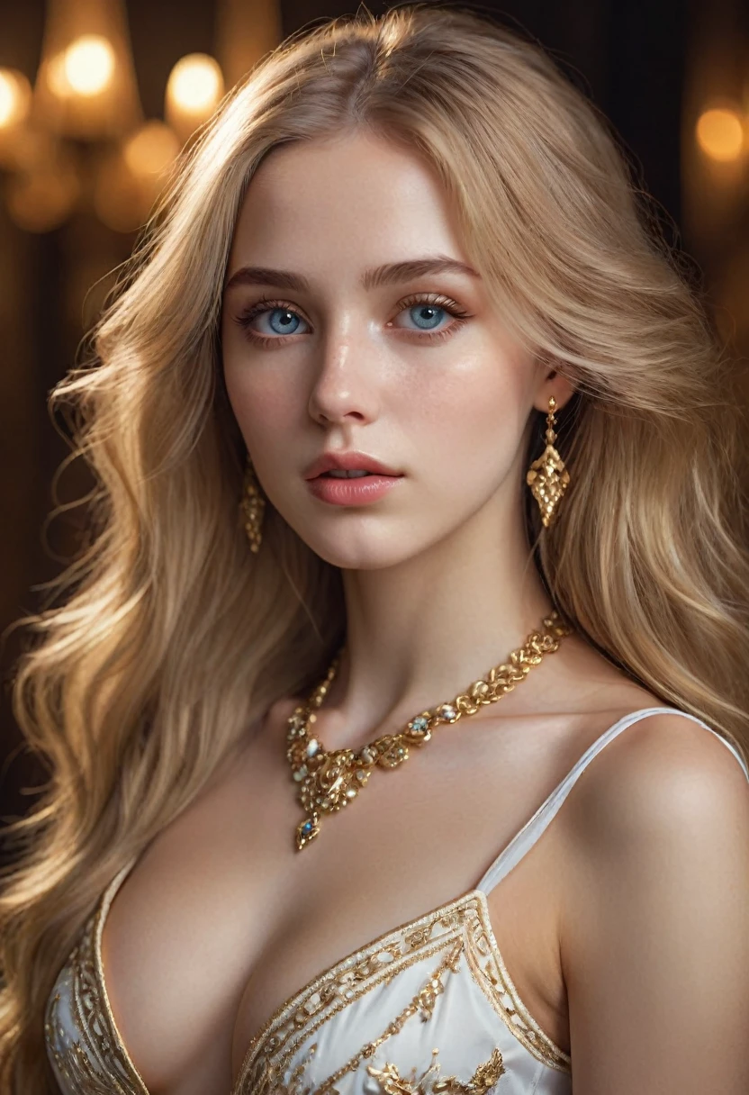 Medium full shot. 1 ultra hot gorgeous European woman, age 23, ethereum crypto goddess, beautiful detailed eyes, beautiful detailed lips, extremely detailed face, long eyelashes, flawless porcelain skin, flowing golden hair, elegant posture, graceful movements, serene expression, detailed intricate silver and gold jewelry, ornate flowing dress, shimmering ethereal aura, dramatic dramatic lighting, cinematic composition, vibrant vivid colors, dramatic shadows, photorealistic, best quality, 8k, highres, masterpiece, ultra-detailed, realistic, photo-realistic, HDR, UHD, studio lighting, ultra-fine painting, sharp focus, physically-based rendering, extreme detail description, professional, vivid colors, bokeh. BREAK
Perfect anatomy.
perfect hair.
perfect breast.
perfect body.
perfect hands.
perfect face.
perfect eyes.
accurate.
anatomically correct.