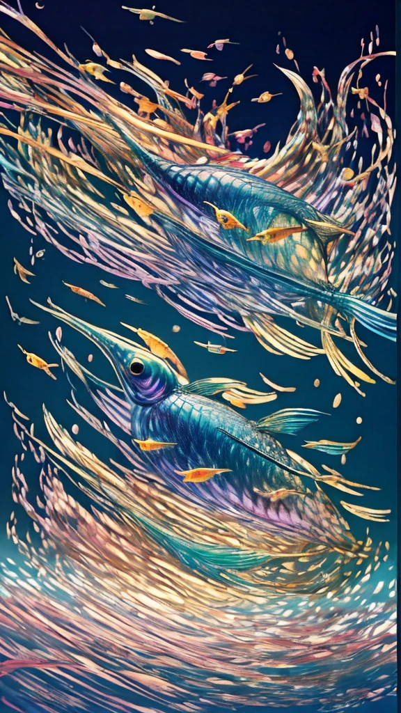 Fish swimming in the rainbow sea,colorful,Beautiful fish,Various kinds of fish、wonderful景色,Utopia,An atmosphere full of dreams and hope,masterpiece.16K, Ultra-high resolution, Ultra-high resolution, to be born,wonderful ,future、Iridescent、The world 30 years from now。