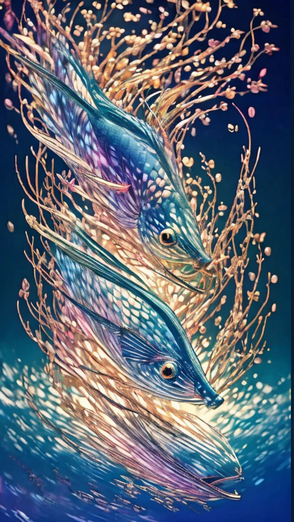 Fish swimming in the rainbow sea,colorful,Beautiful fish,Various kinds of fish、wonderful景色,Utopia,An atmosphere full of dreams and hope,masterpiece.16K, Ultra-high resolution, Ultra-high resolution, to be born,wonderful ,future、Iridescent、The world 30 years from now。