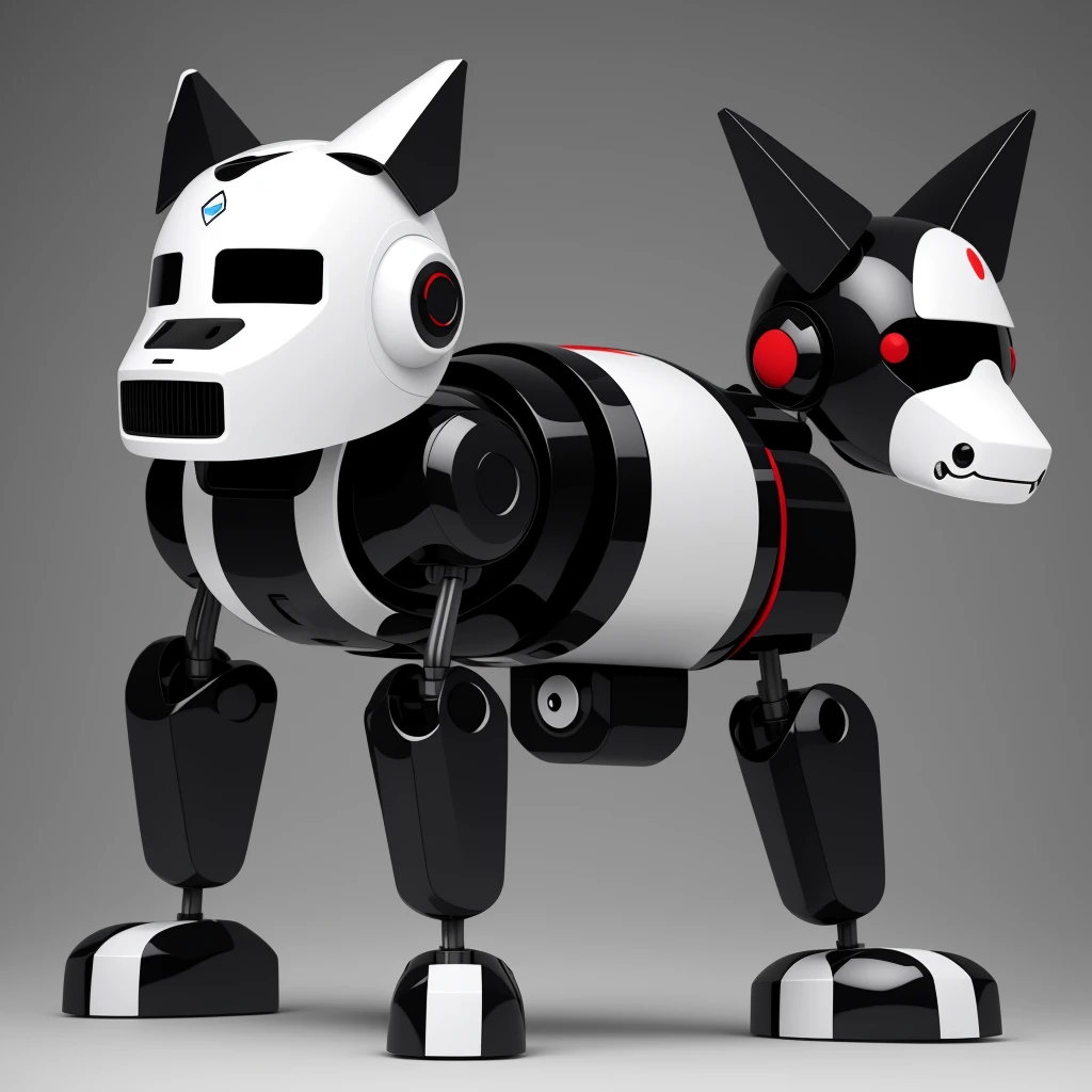 simple dog 1robot with cartoon style 1 type robot with variation props, 1angle 1side, geometrical, high detail, best quality, simple dark background