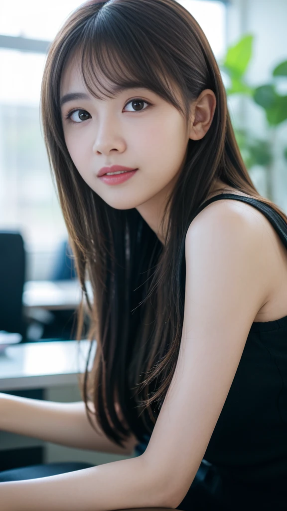 (8k, RAW Photos, Highest quality, masterpiece:1.3), (Realistic, photo-Realistic:1.4), (非常に詳細な8k壁紙), Sharp focus, Written boundary depth,
Japanese Idols,very cute,(Baby Face),sweater, Look at us and laugh, Close-up of face, Highly detailed face and eyes,((Glowing Skin:1.2)), Cinema Lighting, Soft Light, Blur the background, Bokeh,(office, Modern, stylish, Glass Wall, Open space:1.2)
