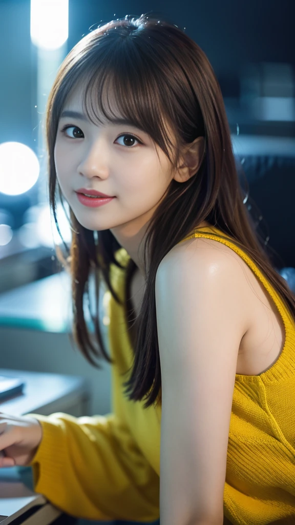 (8k, RAW Photos, Highest quality, masterpiece:1.3), (Realistic, photo-Realistic:1.4), (非常に詳細な8k壁紙), Sharp focus, Written boundary depth,
Japanese Idols,very cute,(Baby Face),sweater, Look at us and laugh, Close-up of face, Highly detailed face and eyes,((Glowing Skin:1.2)), Cinema Lighting, Soft Light, Blur the background, Bokeh,(office, Modern, stylish, Glass Wall, Open space:1.2)