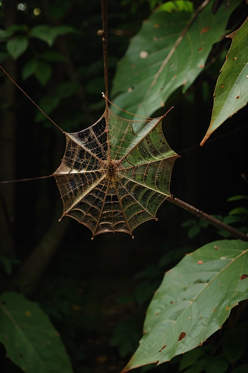 a leaf on a spider web
