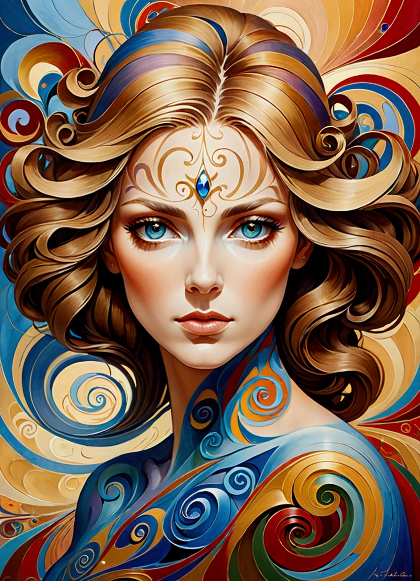 (style of Anato Finnstark:1.3),Abstract painting of a woman, Colorful swirls on the face, portrait, Beautiful and expressive,(masterpiece), (best quality), (Super Detail),