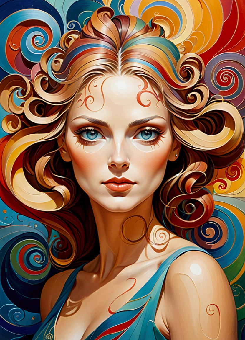 (style of Anato Finnstark:1.3),Abstract painting of a woman, Colorful swirls on the face, portrait, Beautiful and expressive,(masterpiece), (best quality), (Super Detail),