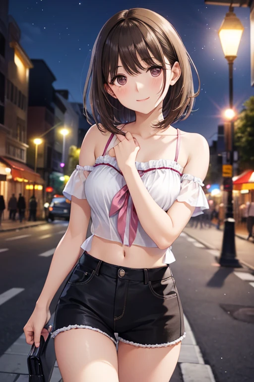anegasaki nene、Shiny brown hair, short hair, (Beautiful brown eyes、Sparkling eyes, Fine grain)、smile、Ultra-detailed eyes、Highly detailed face, Highly detailed eyes,


Beautiful woman, streetlight at night, Fidgeting with smartphones, hot pants, black, pink, summer, Feeling hot, Passersby, Night gradient, Fine details, Subtle tone, There is a sense of serenity in the photo. Bokeh, 