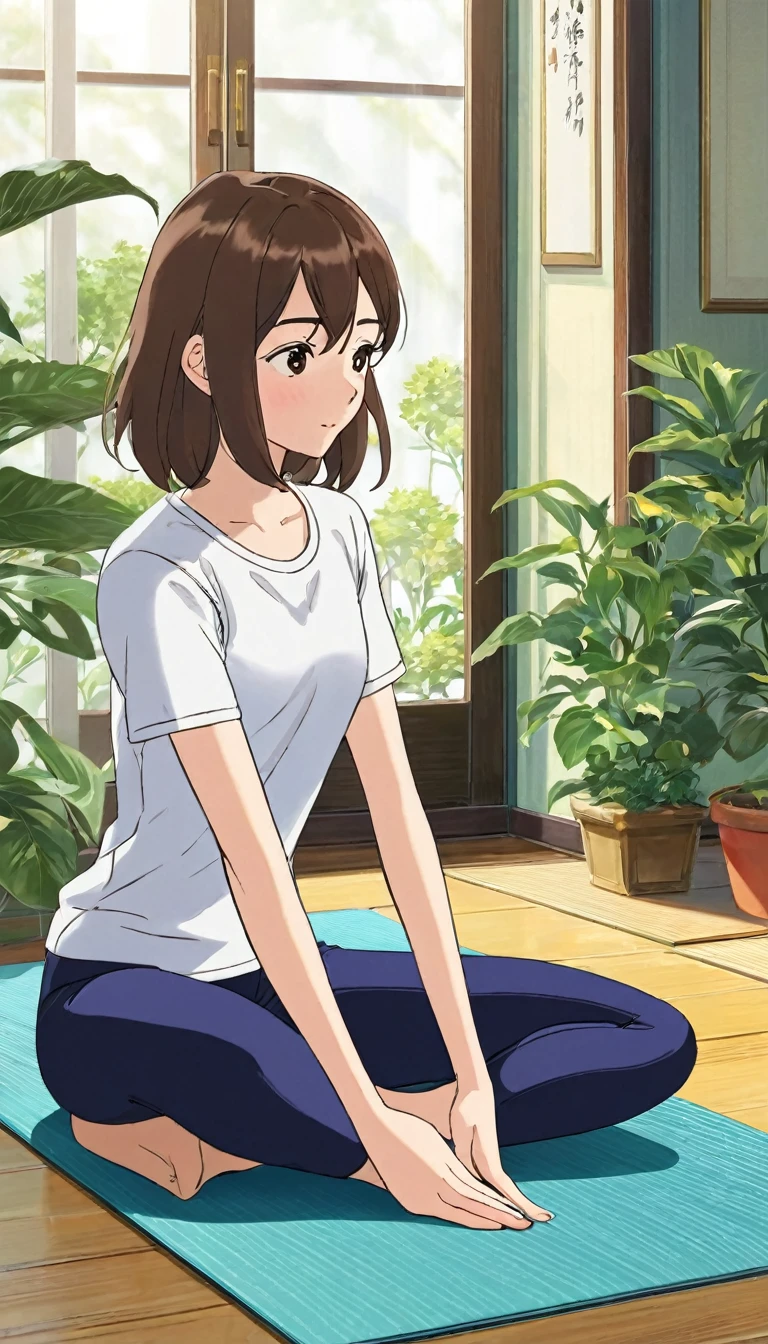 Scene 1: Health awareness prompt generation: The artist created prompts for the audience to generate their own prompts。.
style: 柔らかな色彩and緻密な線画 (Ghibli-style 2D animation). 「千and千尋の神隠し」or「Howl's Moving Castle」を彷彿andさせる夢のようなカラーパレット.
Character Design Main Character: Health-conscious young woman with shoulder-length brown hair. She has shoulder-length brown hair、Wearing white sportswear. She's bright, Energetic expression. She is stretching on a yoga mat.
背景and環境:.
Wide々andしたリビングルーム. The morning sun shines through the window.、Overlooking the lush garden. The room is clean and has some potted plants.. View of the kitchen, 健康的な調理器具andフルーツボウル付き.
光and影:.
The morning light softly illuminates the entire room.. キャラクターの顔or体に自然な影が部屋の立体感を強調している.
Overall atmosphere: The whole scene has a fresh and relaxed feel..
The overall atmosphere is fresh and relaxed.. 登場人物たちは健康的なライフstyleを楽しんでいる様子が描かれている, Give your audience a positive feeling.
Translate with DeepL.and (Free version)