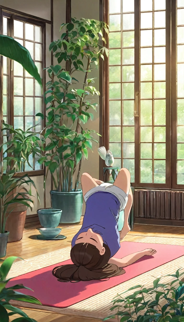 Scene 1: Health awareness prompt generation: The artist created prompts for the audience to generate their own prompts。.
style: 柔らかな色彩and緻密な線画 (Ghibli-style 2D animation). 「千and千尋の神隠し」or「Howl's Moving Castle」を彷彿andさせる夢のようなカラーパレット.
Character Design Main Character: Health-conscious young woman with shoulder-length brown hair. She has shoulder-length brown hair、Wearing white sportswear. She's bright, Energetic expression. She is stretching on a yoga mat.
背景and環境:.
Wide々andしたリビングルーム. The morning sun shines through the window.、Overlooking the lush garden. The room is clean and has some potted plants.. View of the kitchen, 健康的な調理器具andフルーツボウル付き.
光and影:.
The morning light softly illuminates the entire room.. キャラクターの顔or体に自然な影が部屋の立体感を強調している.
Overall atmosphere: The whole scene has a fresh and relaxed feel..
The overall atmosphere is fresh and relaxed.. 登場人物たちは健康的なライフstyleを楽しんでいる様子が描かれている, Give your audience a positive feeling.
Translate with DeepL.and (Free version)