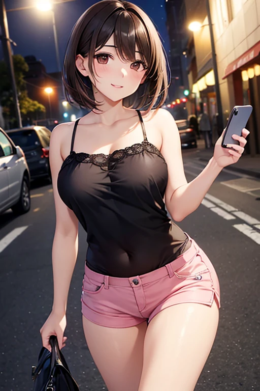 anegasaki nene、Shiny brown hair, short hair, (Beautiful brown eyes、Sparkling eyes, Fine grain)、smile、Ultra-detailed eyes、Highly detailed face, Highly detailed eyes,


Beautiful woman, streetlight at night, Fidgeting with smartphones, hot pants, black, pink, summer, Feeling hot, Passersby, Night gradient, Fine details, Subtle tone, There is a sense of serenity in the photo. Bokeh, 