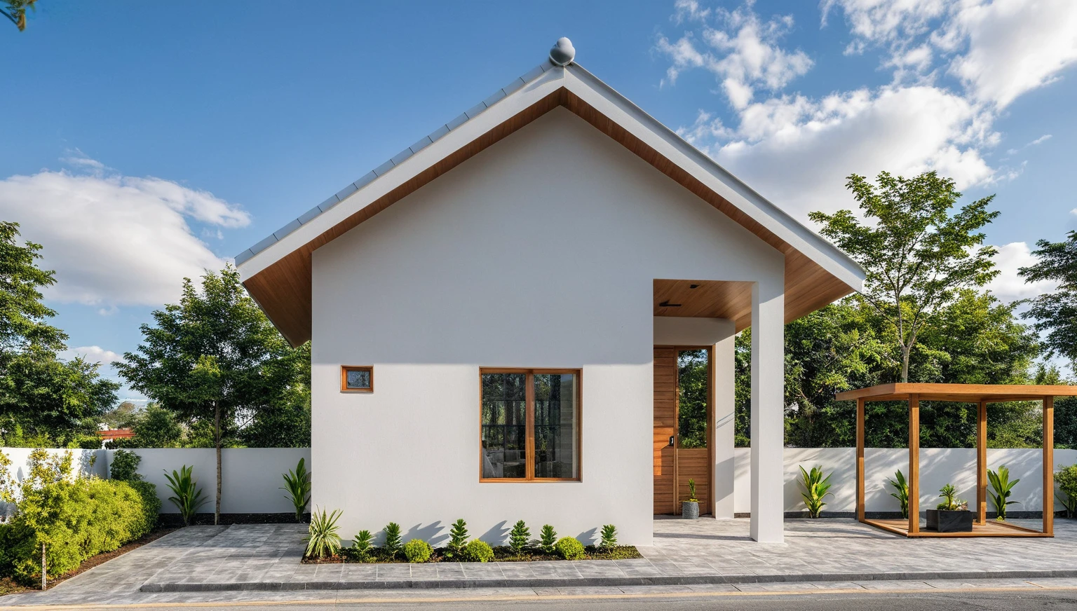 Masterpiece, high quality, best quality, authentic, super detail, outdoors, onestoreyvillaXL, aiaigroup, house style modern on the street , white wall ,road,pavement, grass, trees, sky, cloud, (daylight:1.1)
