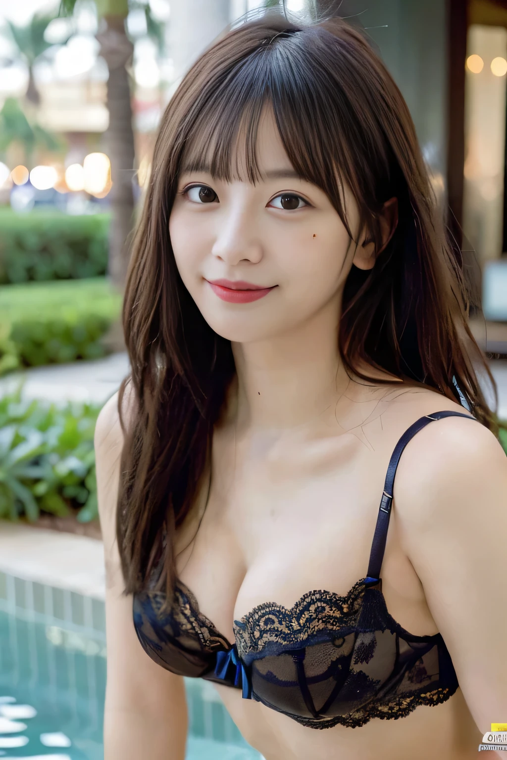 (Best Quality, 8K, hight resolution, masutepiece:1.5), Ultra-detailed, (Realistic ,Photorealistic ,Photorealsitic:1.5), 1girl in, (Perfect body :1.5), Ultra-detailed face, Detailed lips, Detailed eyes, Sexy double eyelids, Beautiful detailed eyes, Beautiful detailed lips, sexy flirty pose, Hi-Res, Cinematic Angle, Professional Lighting, Unity 8k Wallpaper, Aesthetic, masterpiece, top-quality, Shy laughter, South Island, Waikiki, indoors, (Large Breasts:1.5), (Slim Body:1.5), (Cute See-through lingerie:1.5), (18 years old:1.8),