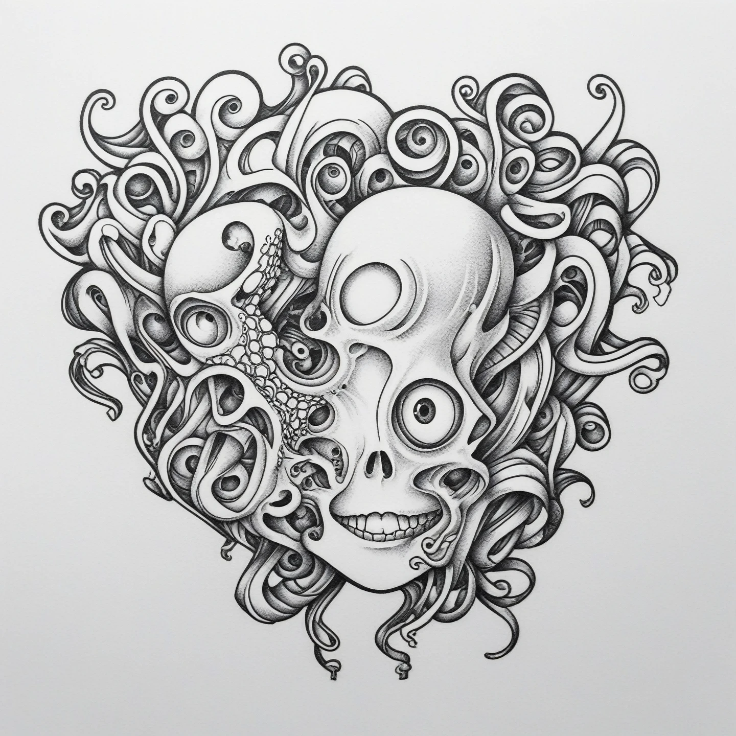 Human with octopus head logo, tattoo, line art Tanaka Ikko, fl4tstyle3, modernist.