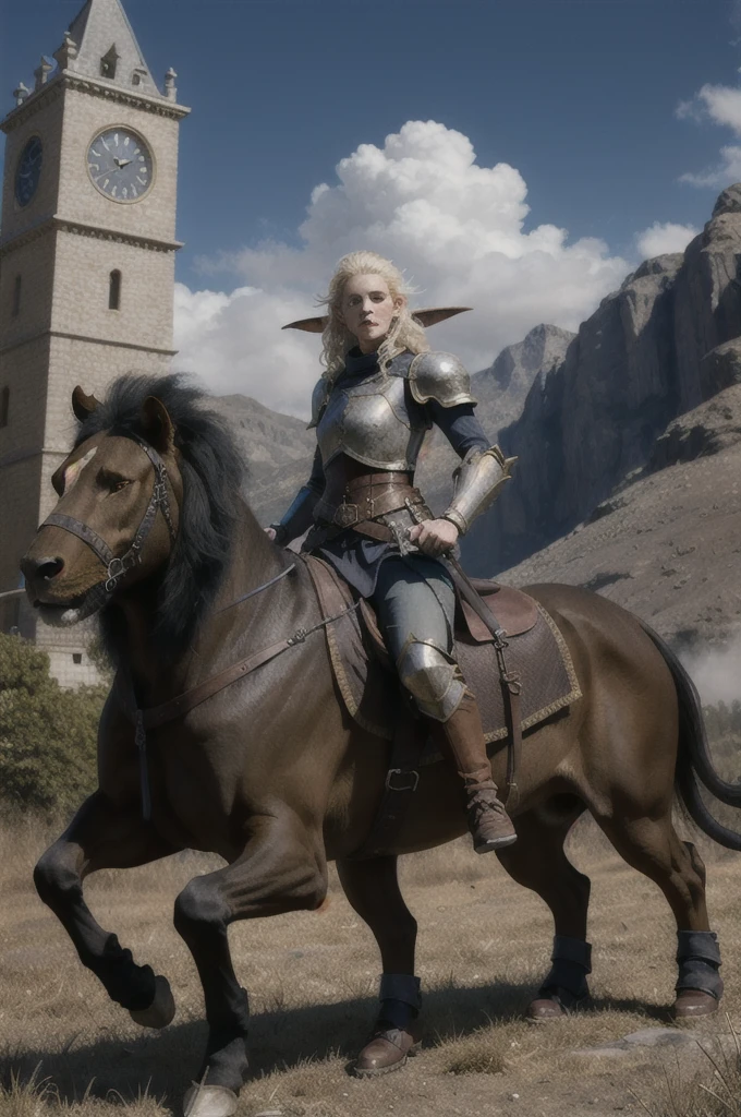 fantasy, a elf paladin girl riding large long mane lion