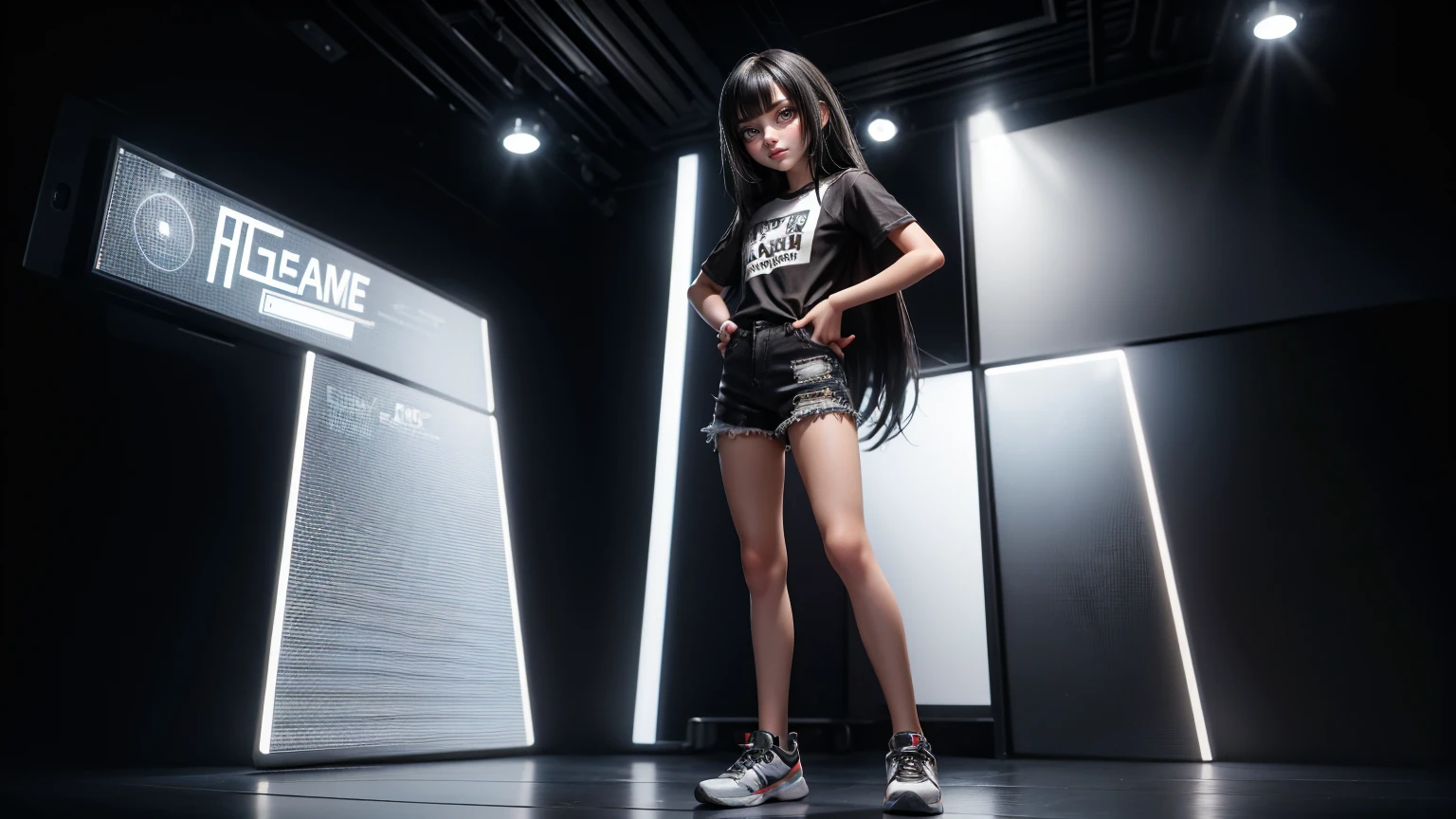 gaming man, in a T-Shirt and Shorts Set , black hairs hairs black jeans dress, gaming , smiling face, short dress full straight standing pose, student, , Full body, boy, man , games boy, Simple white background,, HD, full body, standing, modern futuristic dress, front view