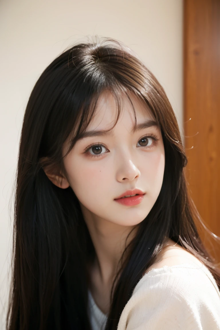 Ulzzang-6500-v1.1, (RAW photos:1.2), (realistic:1.4), 아름다운 상세one girl, very detailed eye and face, Beautiful, delicate details, does not make sense, It&#39;s incredibly ridiculous., huge file size, very detailed, high resolution, very detailed, best quality, tabletop, one girl, 16 years old, ((very detailed)), ((dynamic pose))), (camel toe), (open your mouth)),((Drooping eye)),((round face)),((curl inside the hair)), （look far away：1.1),toe-up of face,(((black playboy bunny)))、upper body、black costume、Has bangs、((slim))、slim body、((look down)、((eye을 크게 뜨고))、(((angle from below))、(D cup milk))、((Gorgeous bras))、skirt、eye을 크게 뜨고、((((amazed))))、surprised、scream、open your mouth、ache、toe ~ eye、