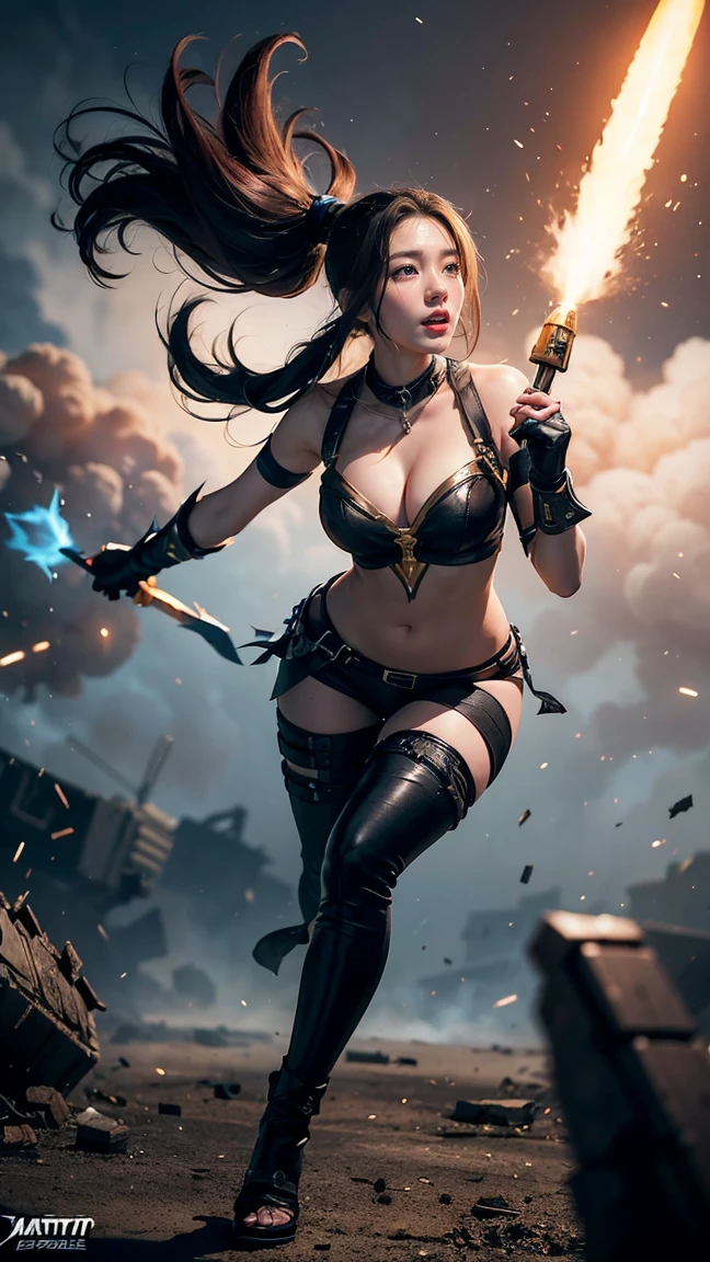 ((Shoot the gun))、((Jumping Kick))、bayonetta、Navel Ejection、bra very、pantiy、Sexy costume、Cool costumes、sexypose、cleavage of the breast、Cameltoe、Beautiful butt, 、 protruding round buttocks、Against the backdrop of a moonlit night、church of the devil