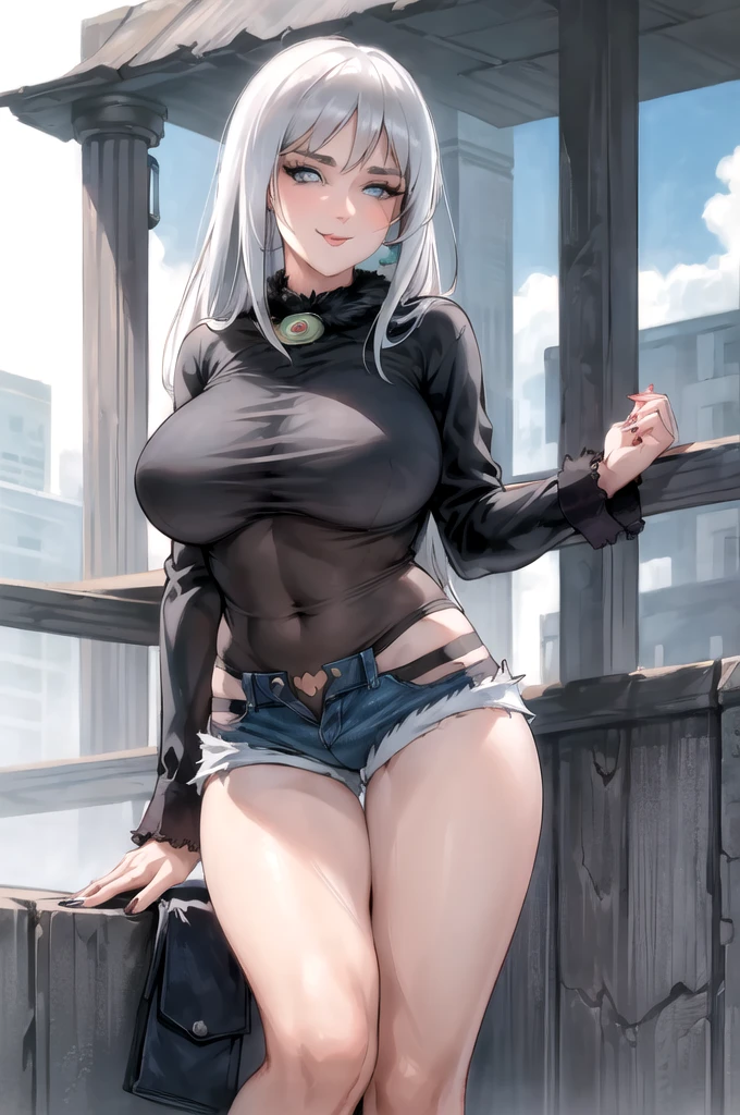 (day:1.7), outdoor, Street,cyberpunk_City View, (very detailed background),
dynamic pose, , dynamic angle,
rosa_eyes, rosa_hair,two tails, hair ribbon,
dakinis, (((Dark_fur, improve, jewelry,Short shirt, denim shorts))), belly button cutout, ((under the chest)),
1 girl, 20 years,mature woman,beautiful Finger,beautiful long legs,beautiful body,beautiful Nose, Perfect eyes, perfect face,(beautiful detailed aqua eyes, grey eyes),((mature woman:1.1)),((milf:1.1)),make up,Chapped lips,(shiny fur:1.1),(perfect female body:1.2),(gorgeous detailed fur),(detailed hair),
looking at the viewer, seductive smile, naughty face, tongue out,
Ray_tracking,intricate details,depth of field, extremely delicate and beautiful,
(beautiful,big_old:1.4), (beautiful_face:1.5). Se le ve la fur de las tetas por debajo. tits, fur de las tetas por debajo del escote. small top, tetas bigs. view from below.