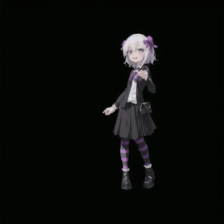 Anime girl wearing a black and purple outfit with a purple bow., big thighs,giant huge thighs.huge hips,Wide hips,massive hips,big breasts,huge breasts,chubby girl,render of a cute 3d anime girl, full body of a single character, , live2d virtual youtuber template, unique full body character, negro, 4k acetate rendering, April render, visual novel sprite, Anime VTuber Full Body Model, official character art