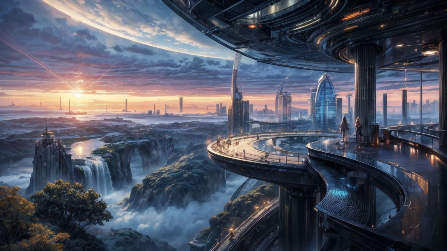 (Best quality,4K,8K,A high resolution,Masterpiece:1.2),Ultra-detailed,(Realistic,Photorealistic,photo-realistic:1.37),Futuristic floating city,Futuristic technology,Huge urban high-tech tablet platform,Airship,Floating in the sky,Futuristic city,Small airships around,High-tech hemispherical platform,Colorful lights,Advanced architecture,modernn architecture,skyscrapper,Access the cloud,Scenic beauty,view over city,Impressive design,Blend seamlessly with nature,energetic and vibrant atmosphere,Futuristic transportation system,Parking is suspended,Transparent path,Lush greenery,Sky gardens,cascading waterfalls,Magnificent skyline,reflections on the water,Sparkling river,Architectural innovation,futuristic skyscrapers,Transparent dome,The shape of the building is unusual,Elevated walkway,Impressive skyline,Glowing lights,Futuristic technology,Minimalist design,Scenic spots,Panoramic view,Cloud Piercing Tower,Vibrant colors,epic sunrise,epic sunset,Dazzling light display,magical ambiance,The future city,Urban Utopia,LuxuryLifestyle,Innovative energy,sustainable development,Smart city technology,Advanced infrastructure,Tranquil atmosphere,Nature and technology live in harmony,Awesome cityscape,Unprecedented urban planning,Architecture connects seamlessly with nature,High-tech metropolis,A cutting-edge engineering marvel,The future of urban living,Visionary architectural concept,Energy-efficient buildings,Harmony with the environment,A city floating above the clouds,Utopian dreams become reality,The possibilities are endless,State-of-the-art transportation network,Green energy integration,Innovative materials,Impressive holographic display,Advanced communication system,Breathtaking aerial view,Quiet and peaceful environment,Modernist aesthetics,Ethereal beauty