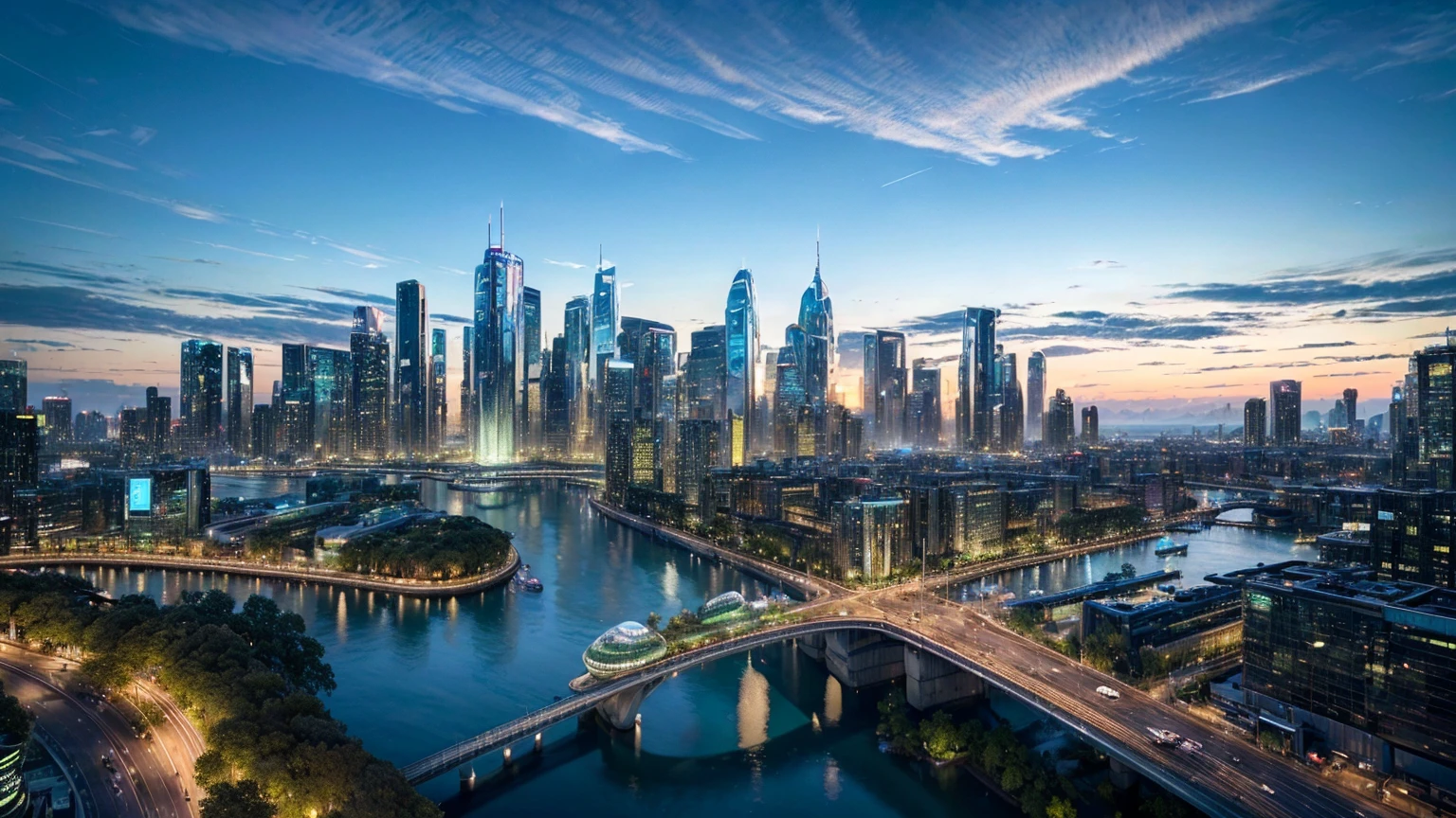 (Best quality,4K,8K,A high resolution,Masterpiece:1.2),Ultra-detailed,(Realistic,Photorealistic,photo-realistic:1.37),Futuristic floating city,Futuristic technology,Huge urban high-tech tablet platform,Airship,Floating in the sky,Futuristic city,Small airships around,High-tech hemispherical platform,Colorful lights,Advanced architecture,modernn architecture,skyscrapper,Access the cloud,Scenic beauty,view over city,Impressive design,Blend seamlessly with nature,energetic and vibrant atmosphere,Futuristic transportation system,Parking is suspended,Transparent path,Lush greenery,Sky gardens,cascading waterfalls,Magnificent skyline,reflections on the water,Sparkling river,Architectural innovation,futuristic skyscrapers,Transparent dome,The shape of the building is unusual,Elevated walkway,Impressive skyline,Glowing lights,Futuristic technology,Minimalist design,Scenic spots,Panoramic view,Cloud Piercing Tower,Vibrant colors,epic sunrise,epic sunset,Dazzling light display,magical ambiance,The future city,Urban Utopia,LuxuryLifestyle,Innovative energy,sustainable development,Smart city technology,Advanced infrastructure,Tranquil atmosphere,Nature and technology live in harmony,Awesome cityscape,Unprecedented urban planning,Architecture connects seamlessly with nature,High-tech metropolis,A cutting-edge engineering marvel,The future of urban living,Visionary architectural concept,Energy-efficient buildings,Harmony with the environment,A city floating above the clouds,Utopian dreams become reality,The possibilities are endless,State-of-the-art transportation network,Green energy integration,Innovative materials,Impressive holographic display,Advanced communication system,Breathtaking aerial view,Quiet and peaceful environment,Modernist aesthetics,Ethereal beauty