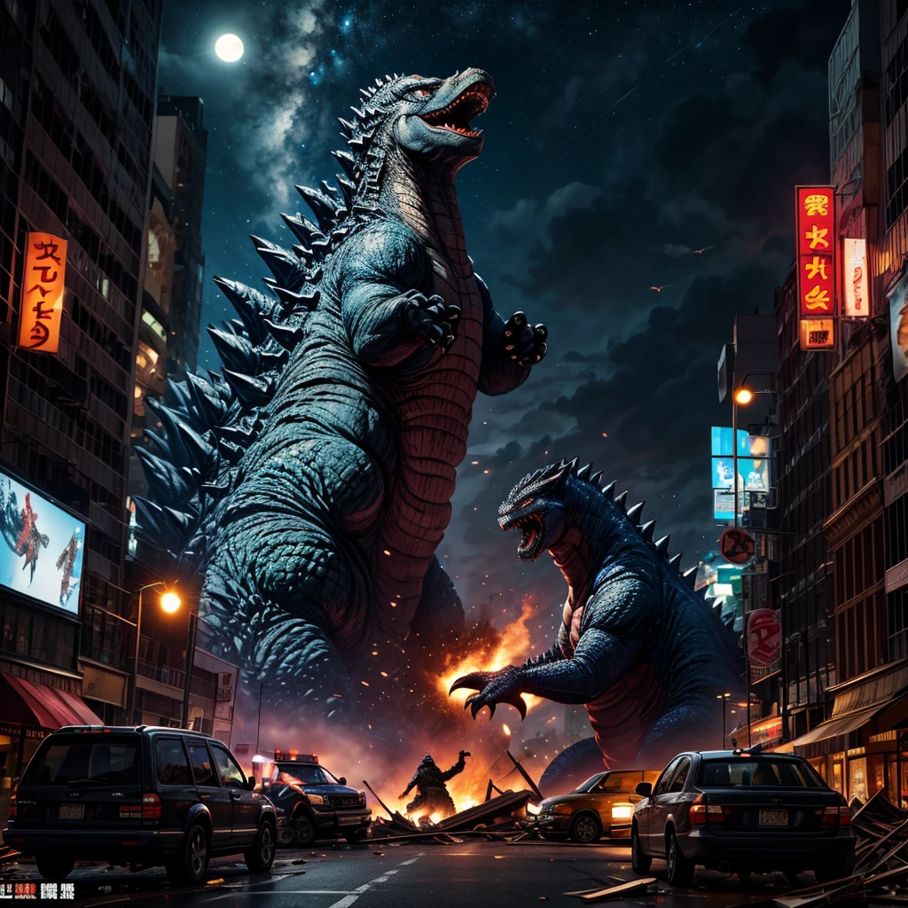 Godzilla vs. the Giant Cat、Manhattan Island at Night、destruction、Collapse、Havoc、air force、army、navy、