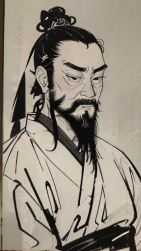 (((whole body))),((Monochrome)),(((Ink Painting))),Oriental、Young man、Men in ancient Chinese costumes、(ancient chinese hairstyle male)、As seen in the Romance of the Three Kingdoms々military commander、Highest quality、masterpiece、Ultra-high resolution、(Realistic:1.4)、Game Poster、Crisp and beautiful image quality、Beard、Embroidered cloth wrapped around a bun、whole body ,(Skin of color, ),(あごBeard):1.2), (Very detailed, bloom:1.5), (Highest quality, Concept Art, 4K), (analog:1.2), (high sharpness), (Detailed pupil:1.1), Detailed face and eyes, masterpiece, Highest quality, (Very detailed photos:1.1), 8k, (Dynamic Short Hair), (PurerosFace_v1:0.2), [:(Detailed face:1.2):0.2], sharp, Shadow, 