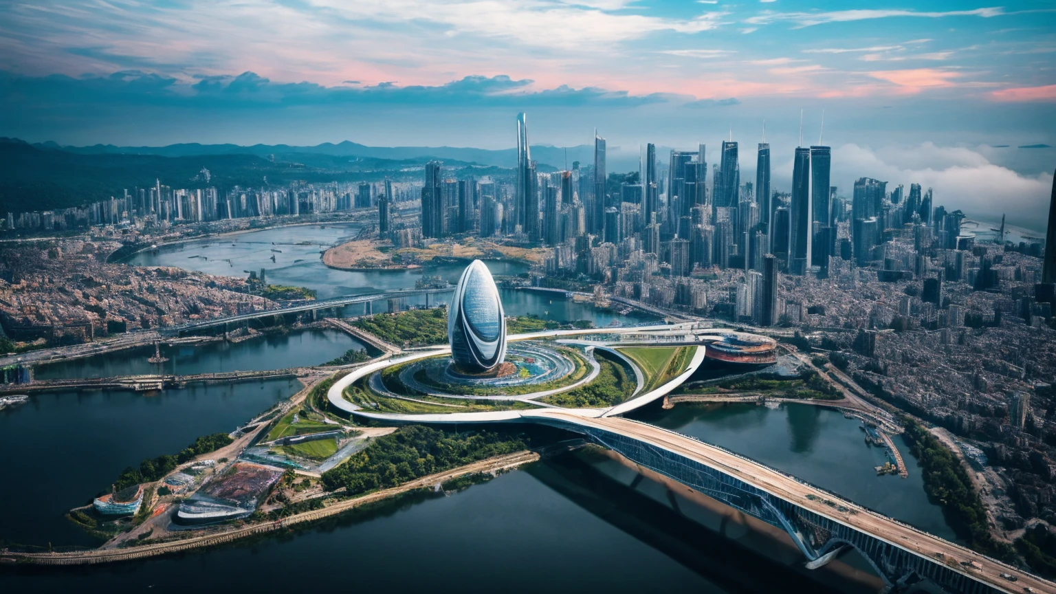 (Best quality,4K,8K,A high resolution,Masterpiece:1.2),Ultra-detailed,(Realistic,Photorealistic,photo-realistic:1.37),Futuristic floating city,Futuristic technology,Huge urban high-tech tablet platform,Airship,Floating in the sky,Futuristic city,Small airships around,High-tech hemispherical platform,Colorful lights,Advanced architecture,modernn architecture,skyscrapper,Access the cloud,Scenic beauty,view over city,Impressive design,Blend seamlessly with nature,energetic and vibrant atmosphere,Futuristic transportation system,Parking is suspended,Transparent path,Lush greenery,Sky gardens,cascading waterfalls,Magnificent skyline,reflections on the water,Sparkling river,Architectural innovation,futuristic skyscrapers,Transparent dome,The shape of the building is unusual,Elevated walkway,Impressive skyline,Glowing lights,Futuristic technology,Minimalist design,Scenic spots,Panoramic view,Cloud Piercing Tower,Vibrant colors,epic sunrise,epic sunset,Dazzling light display,magical ambiance,The future city,Urban Utopia,LuxuryLifestyle,Innovative energy,sustainable development,Smart city technology,Advanced infrastructure,Tranquil atmosphere,Nature and technology live in harmony,Awesome cityscape,Unprecedented urban planning,Architecture connects seamlessly with nature,High-tech metropolis,A cutting-edge engineering marvel,The future of urban living,Visionary architectural concept,Energy-efficient buildings,Harmony with the environment,A city floating above the clouds,Utopian dreams become reality,The possibilities are endless,State-of-the-art transportation network,Green energy integration,Innovative materials,Impressive holographic display,Advanced communication system,Breathtaking aerial view,Quiet and peaceful environment,Modernist aesthetics,Ethereal beauty